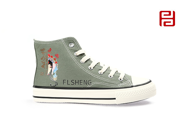 中國風(fēng)高幫帆布鞋 臉譜刺繡情侶鞋潮流百搭休閑布鞋