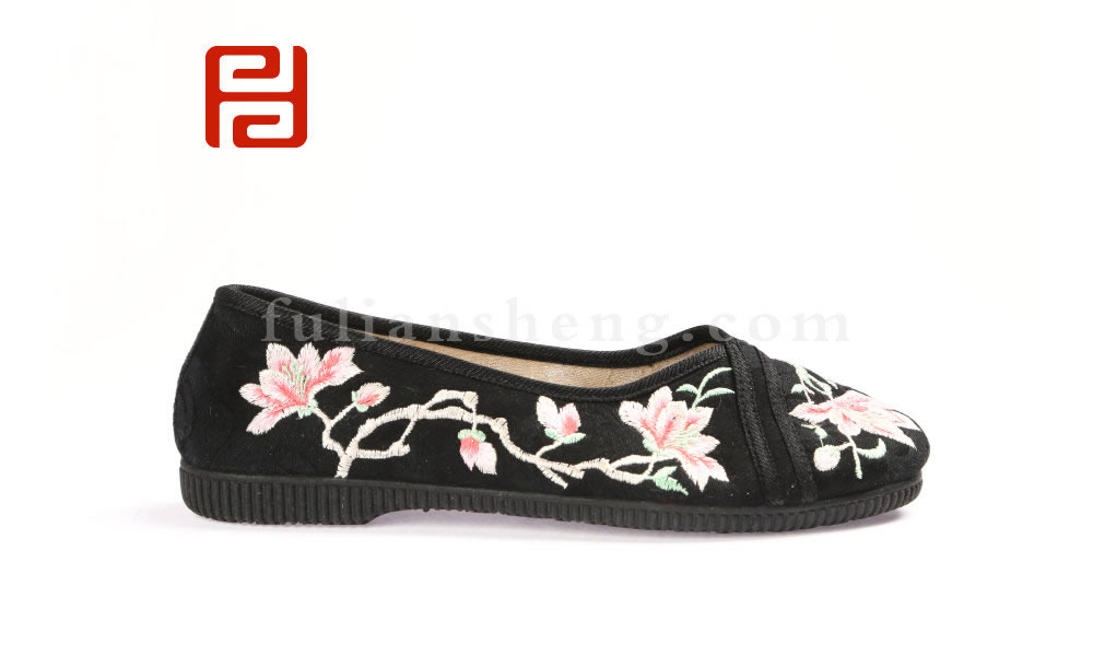 福連升女士花朵刺繡復古中國風淺口單鞋老北京布鞋圖片